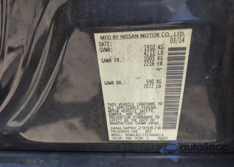 2014 Nissan Altima 2.5 S z USA, uszkodzony, nr VIN 1N4AL3AP9EC299878